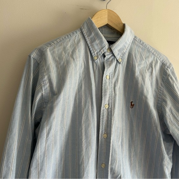 Vintage Ralph Lauren Cotton Blue Striped Button Down Shirt - Picture 3 of 6